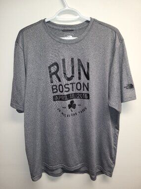 The North Face Run Boston 2016 Marathon T-Shirt Men's Large Gray Athletic Tee
